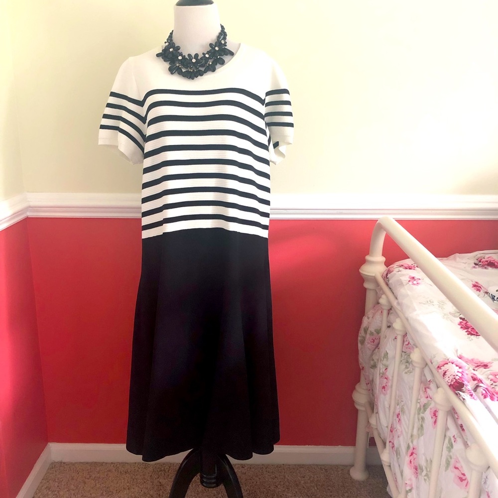 Talbots Black and White Striped Dress